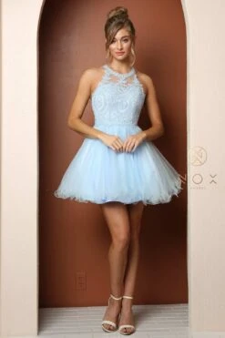 CLEARANCE - Nox Anabel B652 Short Dress Poofy A-Line Tulle Skirt (Size Small)(Clearance Nox Anabel B652 Short Dress Poofy A Line Tulle Skirt Size Small) -Dress Promotion Store B652 ICEBLUE 6
