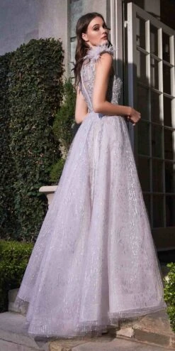 Cinderella Divine B704 Feathered Shoulder Tulle A-Line Ball Gown(Feathered Shoulder Tulle A Line Ball Gown By Cinderella Divine B704) -Dress Promotion Store B704 silver mauve 1