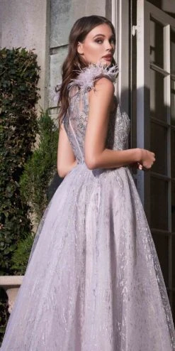 Cinderella Divine B704 Feathered Shoulder Tulle A-Line Ball Gown(Feathered Shoulder Tulle A Line Ball Gown By Cinderella Divine B704) -Dress Promotion Store B704 silver mauve 2