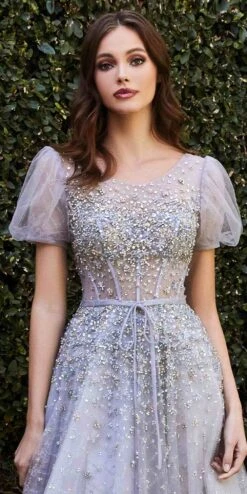 Cinderella Divine B708 Poofy Sheer Short Sleeve A-Line Ball Gown(Poofy Sheer Short Sleeve A Line Ball Gown By Cinderella Divine B708) -Dress Promotion Store B708 silver 1