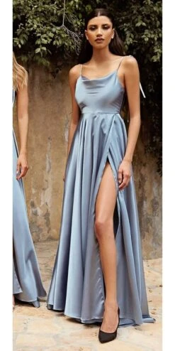 Cinderella Divine BD104 Long Satin A-Line Dress Cowl Neckline Tie Straps(Ladivine Bd104 Long Satin A Line Dress Cowl Neckline Tie Straps 1) -Dress Promotion Store BD104 cinderella divine paris blue gallery