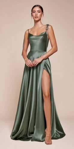 Cinderella Divine BD104 Long Satin A-Line Dress Cowl Neckline Tie Straps(Ladivine Bd104 Long Satin A Line Dress Cowl Neckline Tie Straps 1)