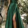 Cinderella Divine BD105 Flowy Satin A-Line Gown With Leg Slit(Cinderella Divine Bd105 Flowy Satin A Line Gown) -Dress Promotion Store BD105 cinderella divine emerald green