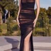 Ladivine BD7042 Long Ruched Fitted Sheath Gown With Slit(Ladivine Bd7042 Long Ruched Fitted Sheath Gown With Slit) -Dress Promotion Store BD7042 blacknude