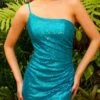Amelia Couture BZ030S Fitted One Shoulder Mini Sequin Cocktail Dress(Amelia Couture Bz030s Fitted One Shoulder Mini Sequin Cocktail Dress) -Dress Promotion Store BZ030STURQUOISE 1