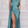 Amelia Couture BZ032 Long Fit And Flare Strapless High Slit Side Sash Dress(Amelia Couture Bz032 Long Fit And Flare Strapless High Slit Side Sash Dress) -Dress Promotion Store BZ032 LIGHT TEAL