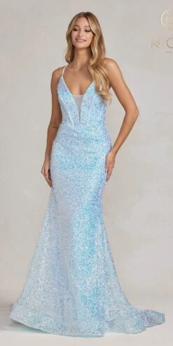Nox Anabel C1094 Long Mermaid Embellished Gown With V-Neckline(Nox Anabel C1094 Long Mermaid Embellished Gown With V Neckline) -Dress Promotion Store C1094 BLUE 2