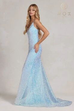 Nox Anabel C1094 Long Mermaid Embellished Gown With V-Neckline(Nox Anabel C1094 Long Mermaid Embellished Gown With V Neckline) -Dress Promotion Store C1094 BLUE 3