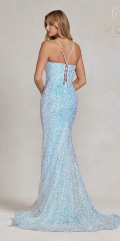 Nox Anabel C1094 Long Mermaid Embellished Gown With V-Neckline(Nox Anabel C1094 Long Mermaid Embellished Gown With V Neckline) -Dress Promotion Store C1094 BLUE 4