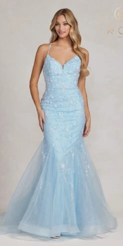 Nox Anabel C1117 Long Trumpet Gown With Sequin Floral Applique(Nox Anabel C1117 Long Trumpet Gown With Sequin Floral Applique) -Dress Promotion Store C1117 SKYBLUE 1