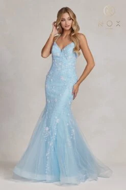 Nox Anabel C1117 Long Trumpet Gown With Sequin Floral Applique(Nox Anabel C1117 Long Trumpet Gown With Sequin Floral Applique) -Dress Promotion Store C1117 SKYBLUE 2