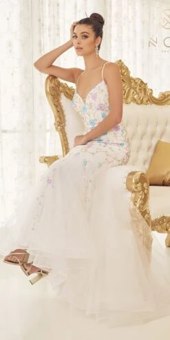 Nox Anabel C1117 Long Trumpet Gown With Sequin Floral Applique(Nox Anabel C1117 Long Trumpet Gown With Sequin Floral Applique)