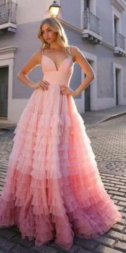 Nox Anabel C1420 Long Ombre Tiered Ruffled Skirt A-Line Slit Gown(Nox Anabel C1420 Long Ombre Tiered Ruffled Skirt A Line Slit Gown) -Dress Promotion Store C1420BLUSH 1