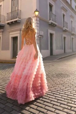 Nox Anabel C1420 Long Ombre Tiered Ruffled Skirt A-Line Slit Gown(Nox Anabel C1420 Long Ombre Tiered Ruffled Skirt A Line Slit Gown) -Dress Promotion Store C1420BLUSH 4