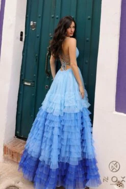 Nox Anabel C1420 Long Ombre Tiered Ruffled Skirt A-Line Slit Gown(Nox Anabel C1420 Long Ombre Tiered Ruffled Skirt A Line Slit Gown) -Dress Promotion Store C1420LIGHTBLUE 5