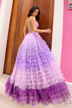 Nox Anabel C1420 Long Ombre Tiered Ruffled Skirt A-Line Slit Gown(Nox Anabel C1420 Long Ombre Tiered Ruffled Skirt A Line Slit Gown) -Dress Promotion Store C1420PURPLE 4
