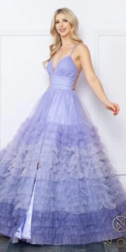 Nox Anabel C1420 Long Ombre Tiered Ruffled Skirt A-Line Slit Gown(Nox Anabel C1420 Long Ombre Tiered Ruffled Skirt A Line Slit Gown) -Dress Promotion Store C1420 PERIWINKLE 1