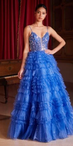 Ladivine C152 Long Glitter Flocked Tiered Ruffle A-Line Ball Gown(Ladivine C152 Long Glitter Flocked Tiered Ruffle A Line Ball Gown)