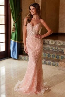 Nox Anabel C1599 Strapless Beaded Tulle Dress With Lace-Up Back(Nox Anabel C1599 Strapless Beaded Tulle Dress With Lace Up Back) -Dress Promotion Store C1599BLUSH 3