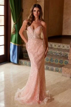 Nox Anabel C1599 Strapless Beaded Tulle Dress With Lace-Up Back(Nox Anabel C1599 Strapless Beaded Tulle Dress With Lace Up Back) -Dress Promotion Store C1599BLUSH 5