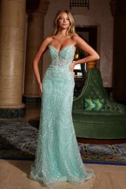 Nox Anabel C1599 Strapless Beaded Tulle Dress With Lace-Up Back(Nox Anabel C1599 Strapless Beaded Tulle Dress With Lace Up Back) -Dress Promotion Store C1599MINTGREEN 7