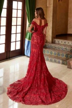 Nox Anabel C1600 Off The Shoulder Fully Beaded Long Train Dress(Nox Anabel C1600 Off The Shoulder Fully Beaded Long Train Dress) -Dress Promotion Store C1600RED NUDE 12