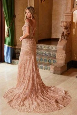 Nox Anabel C1600 Off The Shoulder Fully Beaded Long Train Dress(Nox Anabel C1600 Off The Shoulder Fully Beaded Long Train Dress) -Dress Promotion Store C1600ROSEGOLD 9