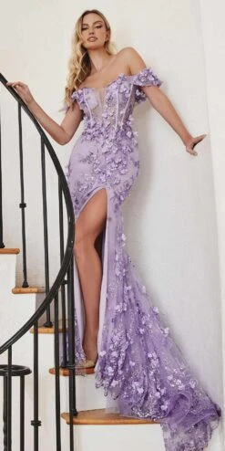 Ladivine CC2164 Long Off The Shoulder 3D Applique Floral Gown(Ladivine Cc2164 Long Off The Shoulder 3d Applique Floral Gown) 20 Ladivine CC2164 Long Off The Shoulder 3D Applique Floral Gown(Ladivine Cc2164 Long Off The Shoulder 3d Applique Floral Gown) -Dress Promotion Store CC2164 lavender