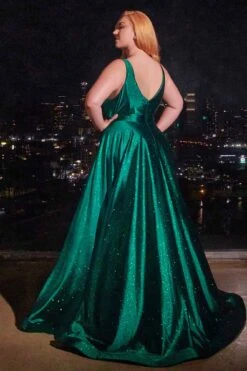 Ladivine CC2349C Long Glitter Stretch Satin A-Line Evening Gown(Ladivine Cc2349c Long Glitter Stretch Satin A Line Evening Gown) -Dress Promotion Store CC2349C emerald 4