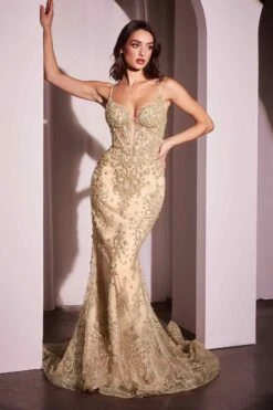 Ladivine CC2403 Dress Pearl & Lace Embellished Fit & Flare Gown(Ladivine Cc2403 Dress Pearl Lace Embellished Fit Flare Gown) -Dress Promotion Store CC2403 LADIVINE GOLD 2fe0de4c 0230 427c b5a2 c9cf7a06b5e5