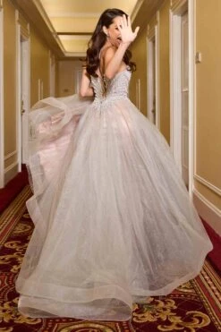 Ladivine CC2531 Dress Pearl Embellished A-Line Gown(Ladivine Cc2531 Dress Pearl Embellished A Line Gown) 9 Ladivine CC2531 Dress Pearl Embellished A-Line Gown(Ladivine Cc2531 Dress Pearl Embellished A Line Gown) -Dress Promotion Store CC2531 LADIVINE SILVER NUDE BACK HAND