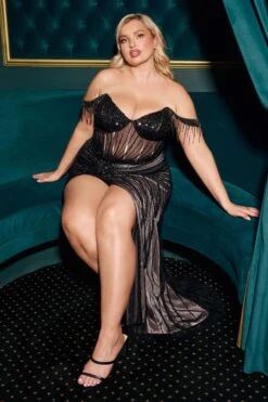 Ladivine CC324 Dress Off The Shoulder Beaded Fitted Prom Gown(Ladivine Cc324 Dress Off The Shoulder Beaded Fitted Prom Gown) 36 Ladivine CC324 Dress Off The Shoulder Beaded Fitted Prom Gown(Ladivine Cc324 Dress Off The Shoulder Beaded Fitted Prom Gown) -Dress Promotion Store CC324C BLACK NUDE 1