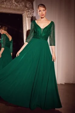 Ladivine CC446 Three Quarter Sleeve Beaded Chiffon Dress(Ladivine Cc446 Three Quarter Sleeve Beaded Chiffon Dress) -Dress Promotion Store CC446 emerald front