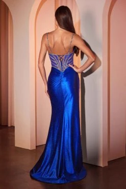 CLEARANCE - Ladivine CC8868 Dress Soft Satin Fitted Dress Crystal Embellished Details (Size 16)(Clearance Ladivine Cc8868 Dress Soft Satin Fitted Dress Crystal Embellished Details Size 16) -Dress Promotion Store CC8868 LADIVINE ROYAL BLUE BACK