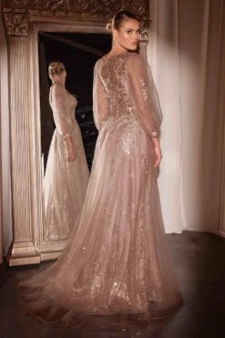 Ladivine CD0102 Dress Long Sleeve Layered Tulle A-Line Gown(Ladivine Cd0102 Dress Long Sleeve Layered Tulle A Line Gown) -Dress Promotion Store CD0102 LADIVINE MAUVE BACK