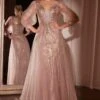 Ladivine CD0102 Dress Long Sleeve Layered Tulle A-Line Gown(Ladivine Cd0102 Dress Long Sleeve Layered Tulle A Line Gown) -Dress Promotion Store CD0102 LADIVINE MAUVE FRONT