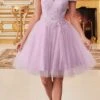 Cinderella Divine CD0132 Short A-Line Dress Off The Shoulder Glitter Tulle Skirt(Short A Line Champagne Dress Off The Shoulder Lace Detail Glitter Tulle Skirt) -Dress Promotion Store CD0132 lavender