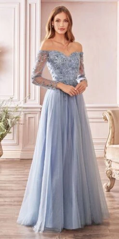 Cinderella Divine CD0172 A-Line Layered Tulle Gown Off The Shoulder Long Sleeve(Cinderella Divine Cd0172 A Line Layered Smokey Blue Tulle Gown Off The Shoulder Long Sleeve) -Dress Promotion Store CD0172 cinderella divine smokey blue 1d1d7898 570a 40ef a64c 0691f5ed0caa