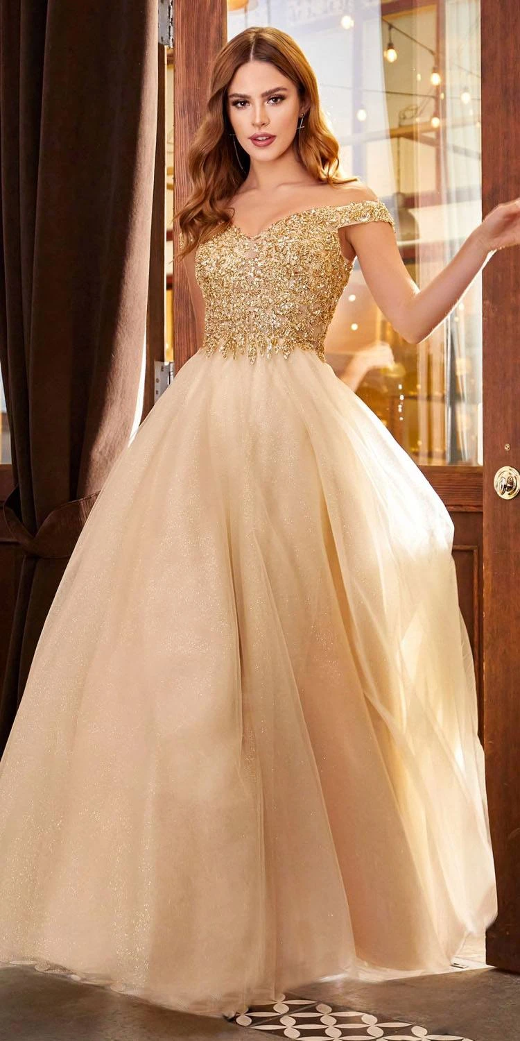 Cinderella Divine CD0177 Glitter Tulle A-Line Ball Gown Off The Shoulder(Floor Length Glitter Tulle A Line Navy Blue Ball Gown Off The Shoulder) 5 Cinderella Divine CD0177 Glitter Tulle A-Line Ball Gown Off The Shoulder(Floor Length Glitter Tulle A Line Navy Blue Ball Gown Off The Shoulder) - Image 3