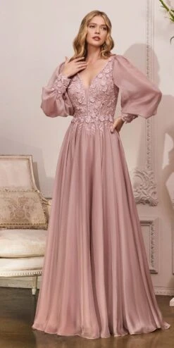 Cinderella Divine CD0183 Puff Long Sleeve Chiffon Formal Gown(Puff Long Sleeve Chiffon Formal Gown By Cinderella Divine Cd0183)