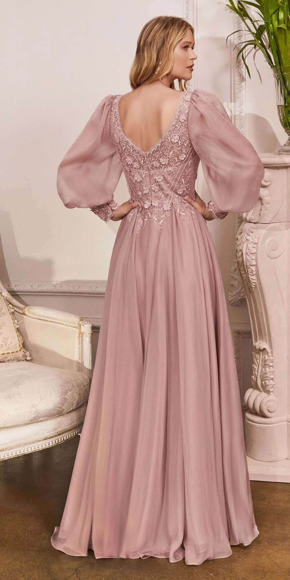 Cinderella Divine CD0183 Puff Long Sleeve Chiffon Formal Gown(Puff Long Sleeve Chiffon Formal Gown By Cinderella Divine Cd0183) 4 Cinderella Divine CD0183 Puff Long Sleeve Chiffon Formal Gown(Puff Long Sleeve Chiffon Formal Gown By Cinderella Divine Cd0183) - Image 2