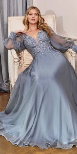 Cinderella Divine CD0183 Puff Long Sleeve Chiffon Formal Gown(Puff Long Sleeve Chiffon Formal Gown By Cinderella Divine Cd0183) 13 Cinderella Divine CD0183 Puff Long Sleeve Chiffon Formal Gown(Puff Long Sleeve Chiffon Formal Gown By Cinderella Divine Cd0183) -Dress Promotion Store CD0183 smokyblue