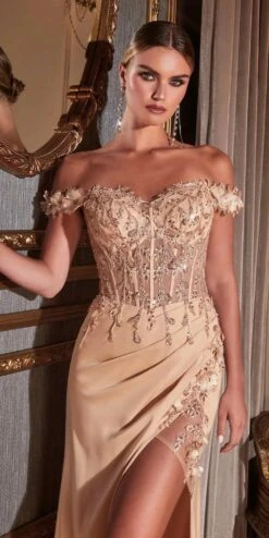Cinderella Divine CD0186 Long Floral Off The Shoulder Gown With Slit(Long Floral Off The Shoulder Gown With Slit By Cinderella Divine Cd0186) 25 Cinderella Divine CD0186 Long Floral Off The Shoulder Gown With Slit(Long Floral Off The Shoulder Gown With Slit By Cinderella Divine Cd0186) -Dress Promotion Store CD0186 champagne 1