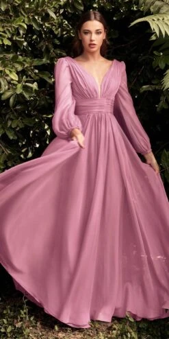 Cinderella Divine CD0192 Long Sleeve A-Line Chiffon Dress(Long Sleeve A Line Chiffon Dress By Cinderella Divine Cd0192) -Dress Promotion Store CD0192 blossom pink