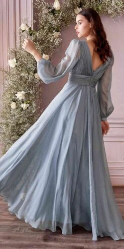 Cinderella Divine CD0192 Long Sleeve A-Line Chiffon Dress(Long Sleeve A Line Chiffon Dress By Cinderella Divine Cd0192) -Dress Promotion Store CD0192 smokyblue 1