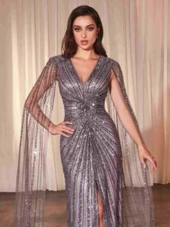 Ladivine CD0239 Long Sleeve Fully Beaded Sheath Gown(Ladivine Cd0239 Long Sleeve Fully Beaded Sheath Gown) -Dress Promotion Store CD0239 ENGLISH VIOLET 1