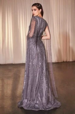 Ladivine CD0239 Long Sleeve Fully Beaded Sheath Gown(Ladivine Cd0239 Long Sleeve Fully Beaded Sheath Gown) -Dress Promotion Store CD0239 ENGLISH VIOLET BACK