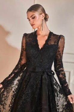 Cinderella Divine CD233 Long Sleeve Embellished Ball Gown(Long Sleeve Embellished Ball Gown By Cinderella Divine Cd233) -Dress Promotion Store CD233 black