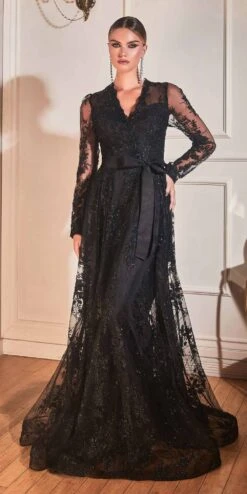 Cinderella Divine CD233 Long Sleeve Embellished Ball Gown(Long Sleeve Embellished Ball Gown By Cinderella Divine Cd233) -Dress Promotion Store CD233 black 1