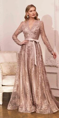 Cinderella Divine CD233 Long Sleeve Embellished Ball Gown(Long Sleeve Embellished Ball Gown By Cinderella Divine Cd233)